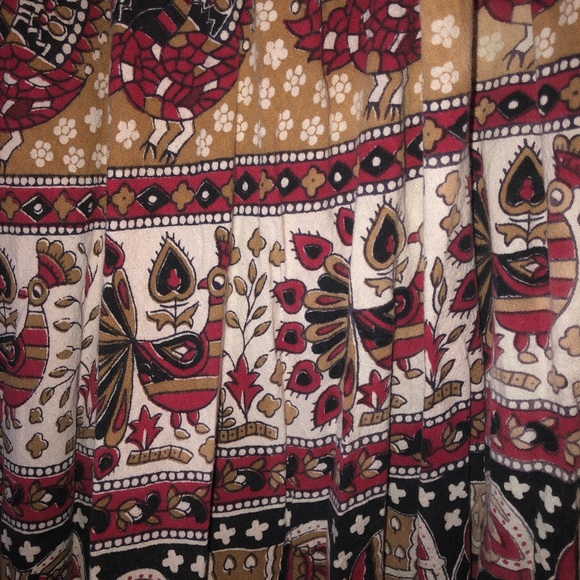 Vintage Style Boho Maxi Skirt Batik Elephant Print Adjustable Drawstring Waist - Picture 3 of 5